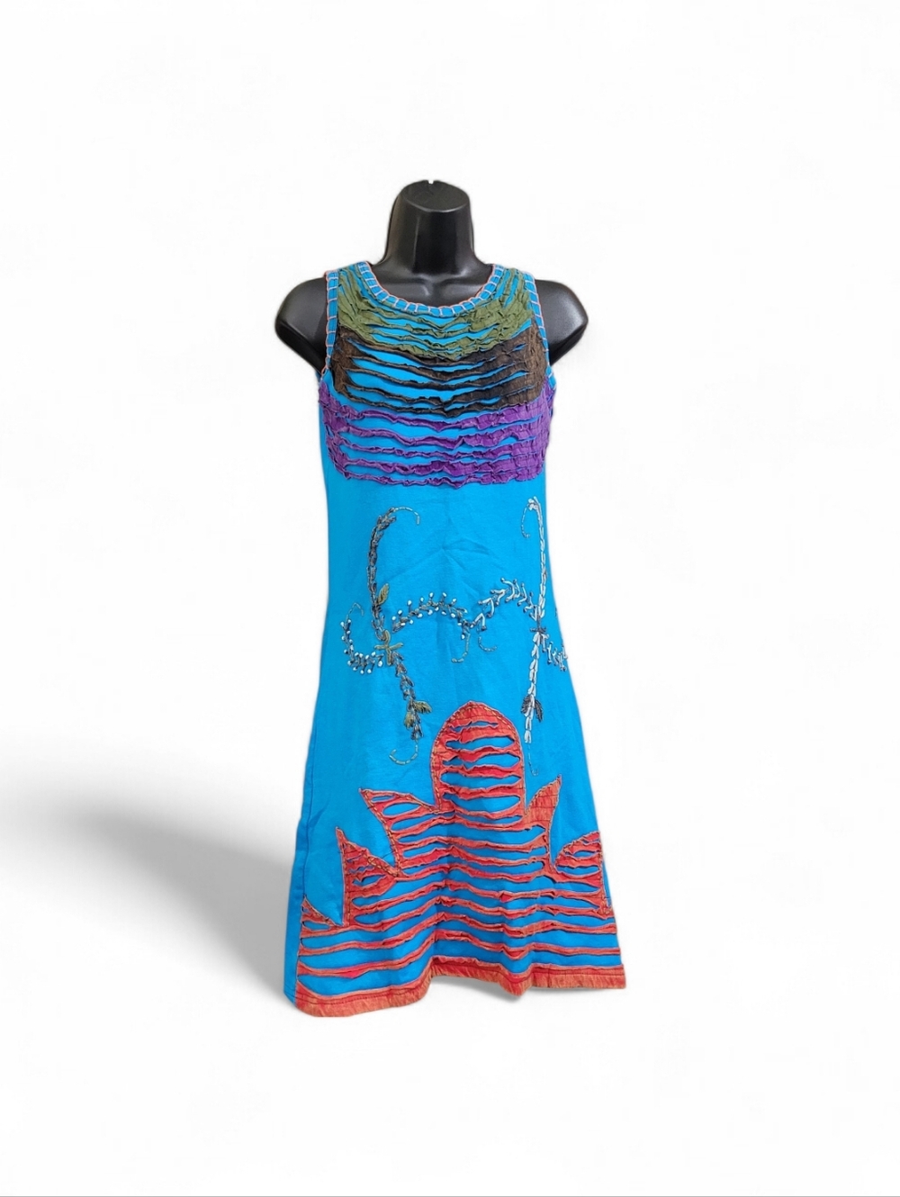 K.P.C  | Teal Blue Boho Handmade Patchwork Dress |  Size XL